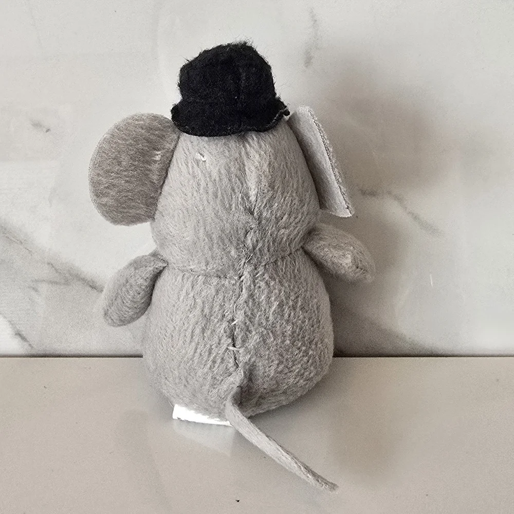 Gray Plush Mouse Toy with Red Bow Tie